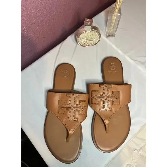 Tory Burch Jamie Weston Logo Sandals in Royal Tan US 7.5 - Picture 2 of 7